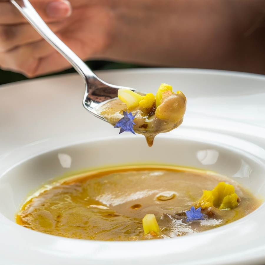 Royal-Garden-Hotel-London-Origin-Kensington-Roasted-Cauliflower-Soup-Raisin-Puree-Pickled-Cauliflower-Almonds-Curry-Oil-02
